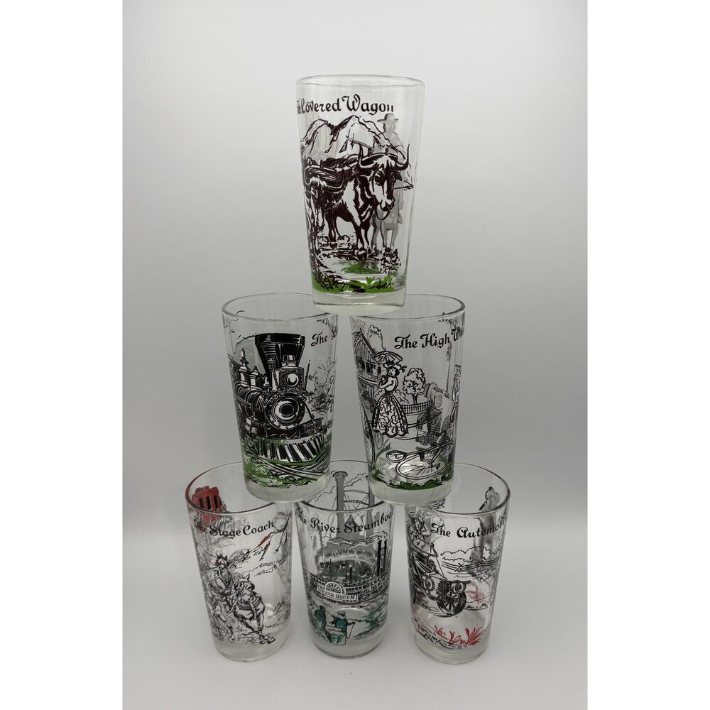 Vintage Peanut Butter Modes of Transportation Drinking Glasses Set of 6